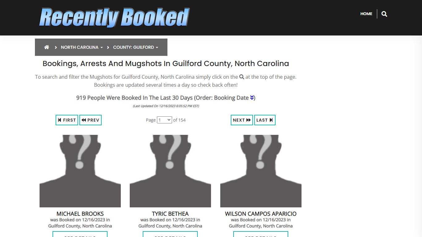 Recent bookings, Arrests, Mugshots in Guilford County, North Carolina